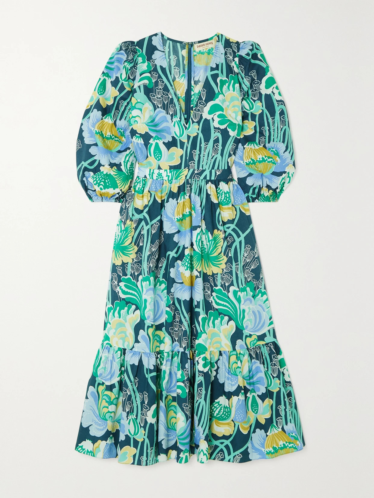 Emporio Sirenuse - + Net Sustain Loretta Tiered Floral-print Cotton-poplin Midi Dress - Blue | NET-A-PORTER (US)