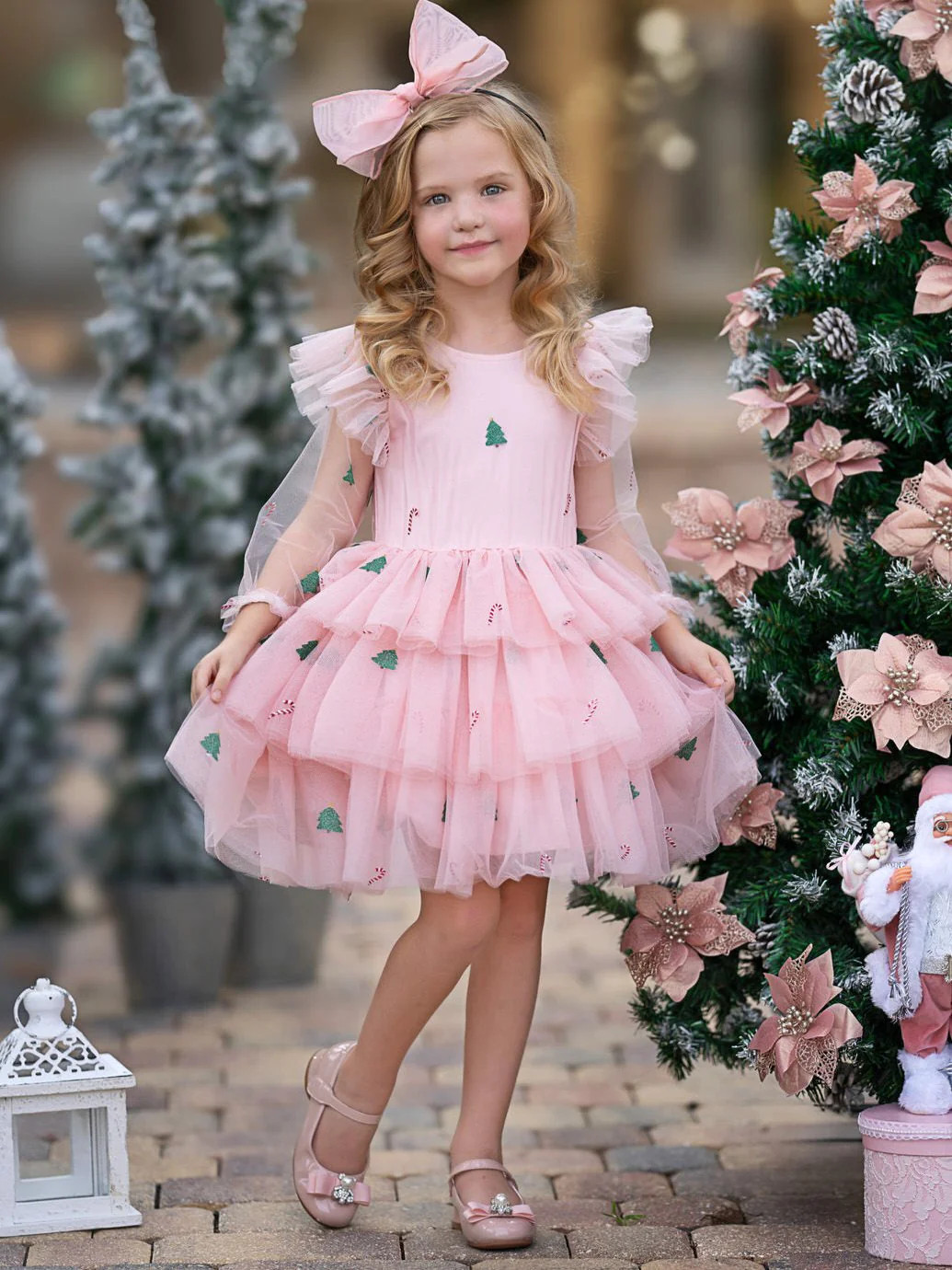 Frosted Pink Candy Cane Christmas Ruffled Tutu Dress | Mia Belle Girls