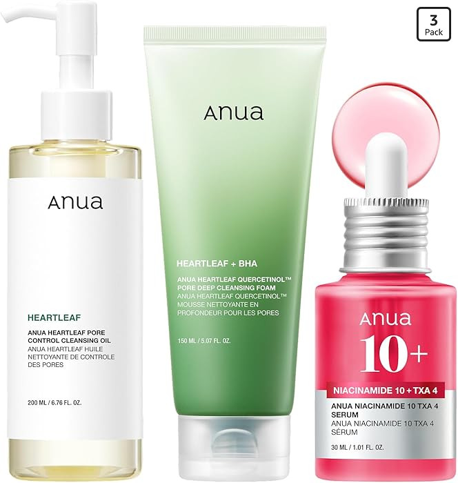 Anua 3-Step Glass Skin Beginner Set, Oil Cleanser and Face Wash with Facial Serum, Double Cleansi... | Amazon (US)