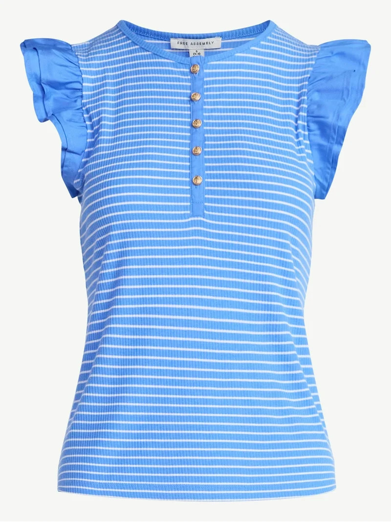 Free Assembly Women's and Women’s Plus Flutter Sleeve Henley Top, Sizes XS-4X | Walmart (US)