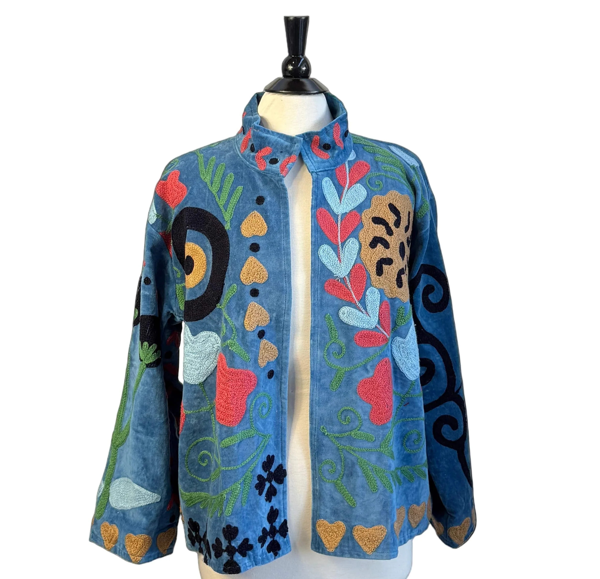 Embroidered Velvet Jacket Blue + Multi Floral | INK+ALLOY