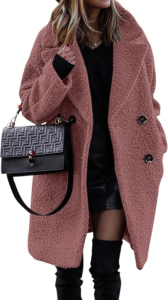 BTFBM Women 2025 Winter Faux Fur Coats Lapel Long Sleeve Fuzzy Fleece Outerwear Button Down Sherp... | Amazon (US)