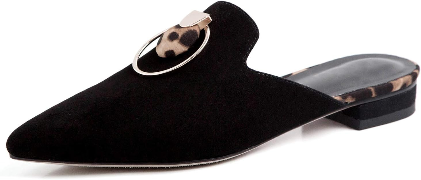 YIYA Mules for Women Suede Shoes Slip on Loafer Comfortable Leopard Pointed Toe Flat Shoes Slippe... | Amazon (US)