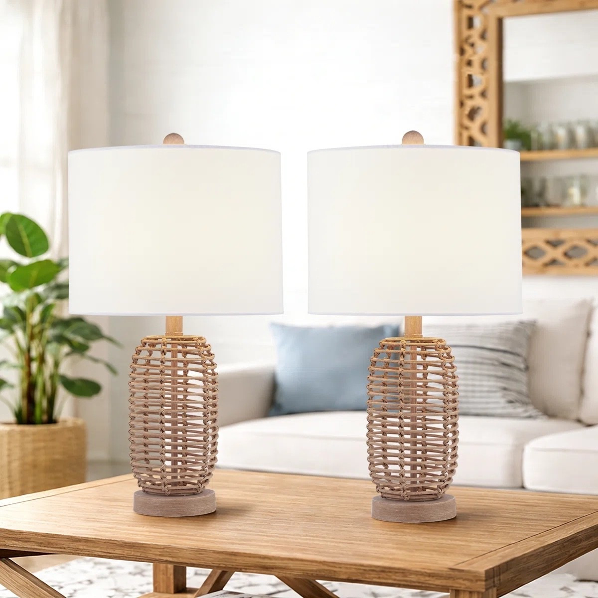 Arcola 21" Wicker Rattan Table Lamp with Knob Switch and White Linen Shade for Living Room and Bedroom (Set of 2)

#LTKSaleAlert #LTKmomlife #LTKHome