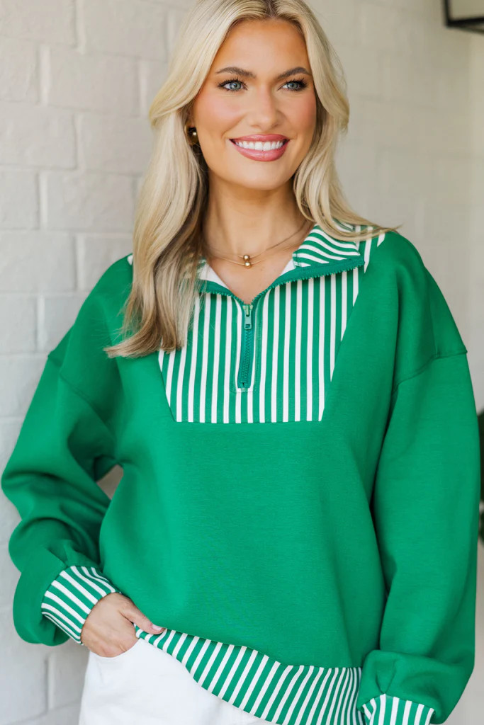 It's All A Game Green Quarter Zip Pullover | The Mint Julep Boutique