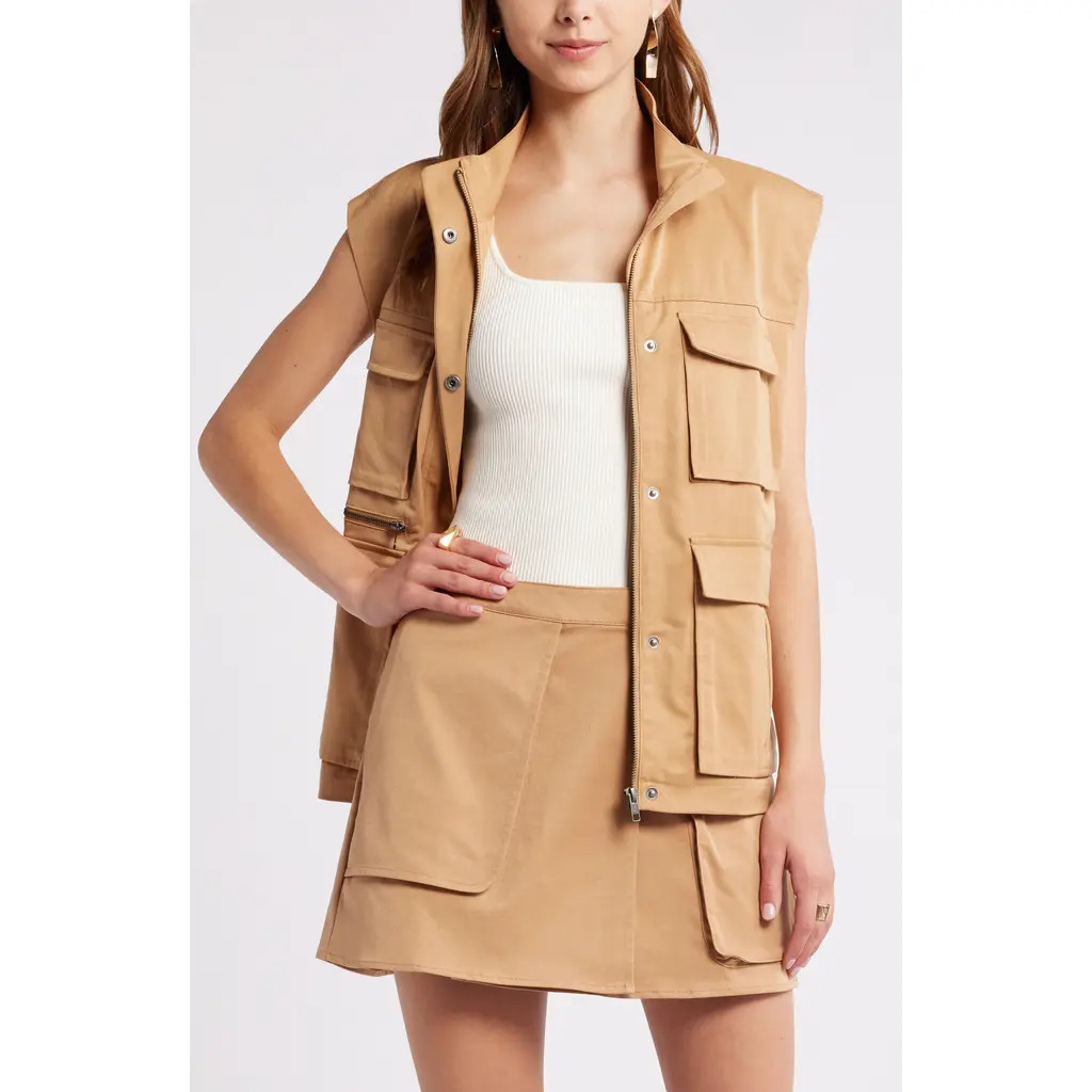 Open Edit Twill Cargo Vest in Tan Cartouche at Nordstrom, Size Large | Nordstrom