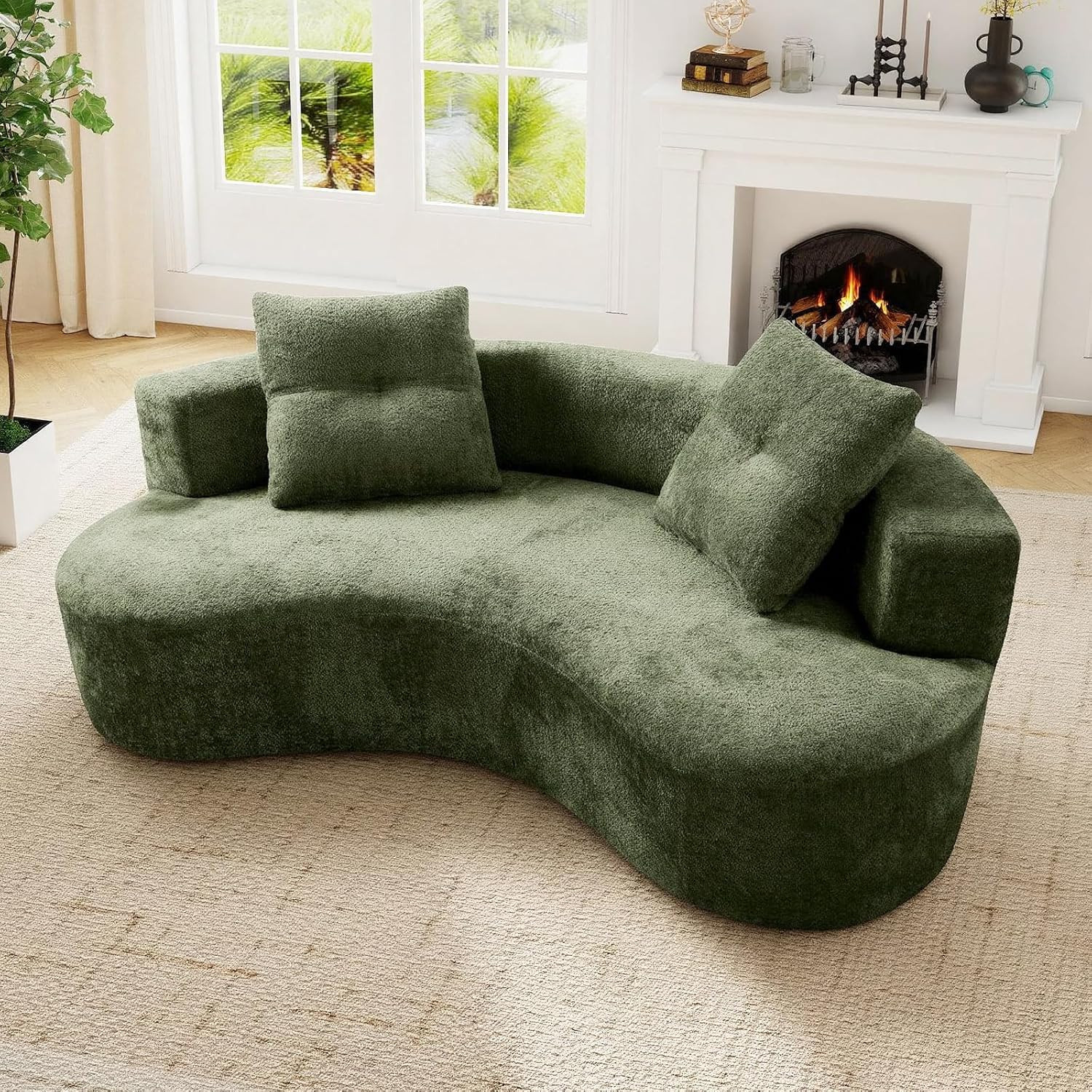 Curved Cloud Boneless Couch, Boucle Fabric Modern Comfy Loveseat Sofa with Deep Seat & 2 Pillows, Upholstered Oversized Couch for Living Room, Bedroom, Apartment, No Assembly Required(Green, 80" W) | Amazon (US)