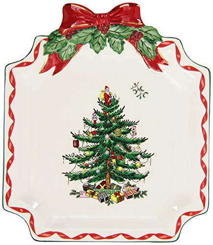 Spode Christmas Tree Ribbons Canape Platter - 6.5-Inch Holiday Serving Plate for Desserts, Appetizers, and Treats - Festive Earthenware Christmas Dinnerware with Gold Accents - Dishwasher Safe | Amazon (US)