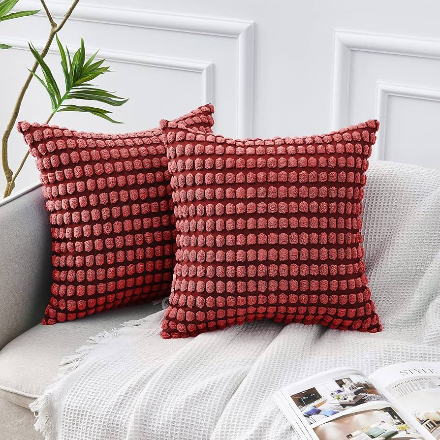 FY FIBER HOUSE Pack of 2 Decorative Throw Pillow Cover Corduroy Cushion Covers Solid Square Cushi... | Amazon (US)