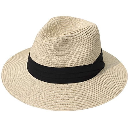 Nnhblu Beach Hats for Women Discount Clearance Womens Hats Unisex Wide Straw-Hat Straw Sunshade Panama Roll Up Fedora Beach Sun Hat Beige | Walmart (US)