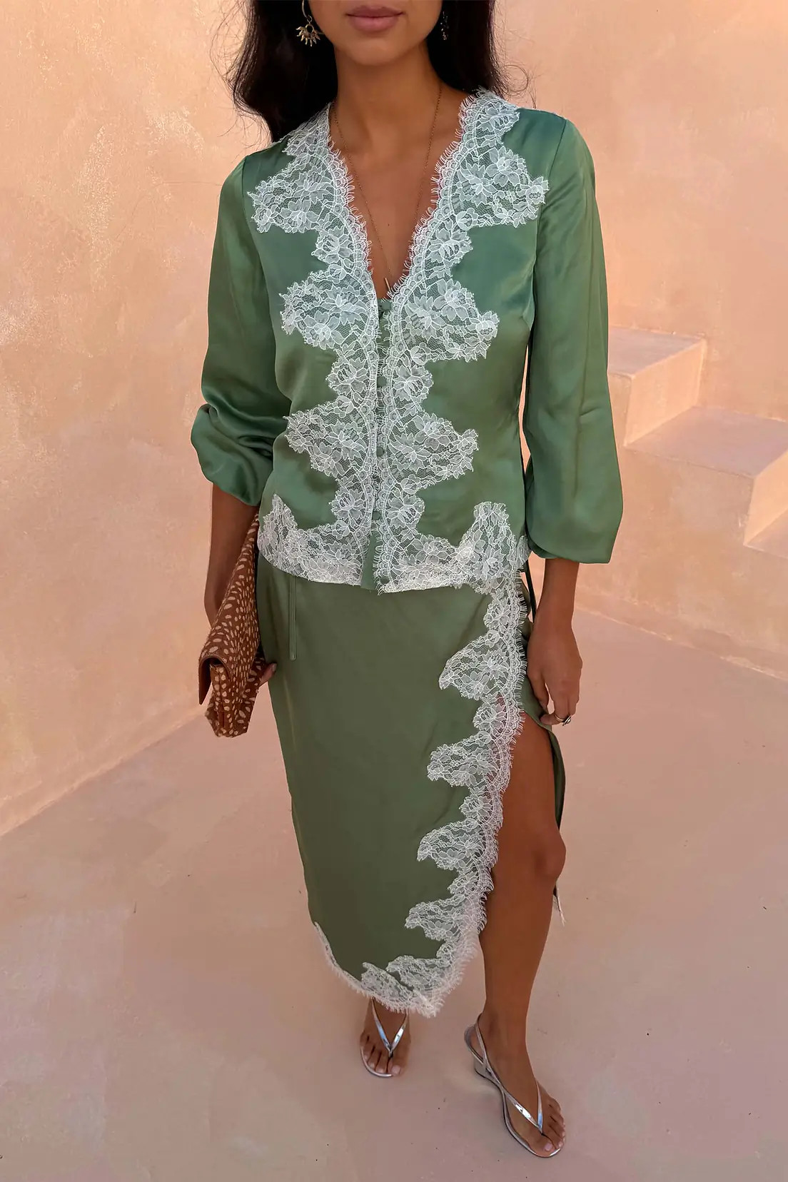 Green Lace Wrap Midi Skirt | Never Fully Dressed US