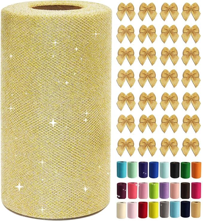 Gold Glitter Tulle Rolls 6 Inch by 50 Yards Sparkle Fabric Ribbon for DIY Tutu Skirt Sewing Bow W... | Amazon (US)