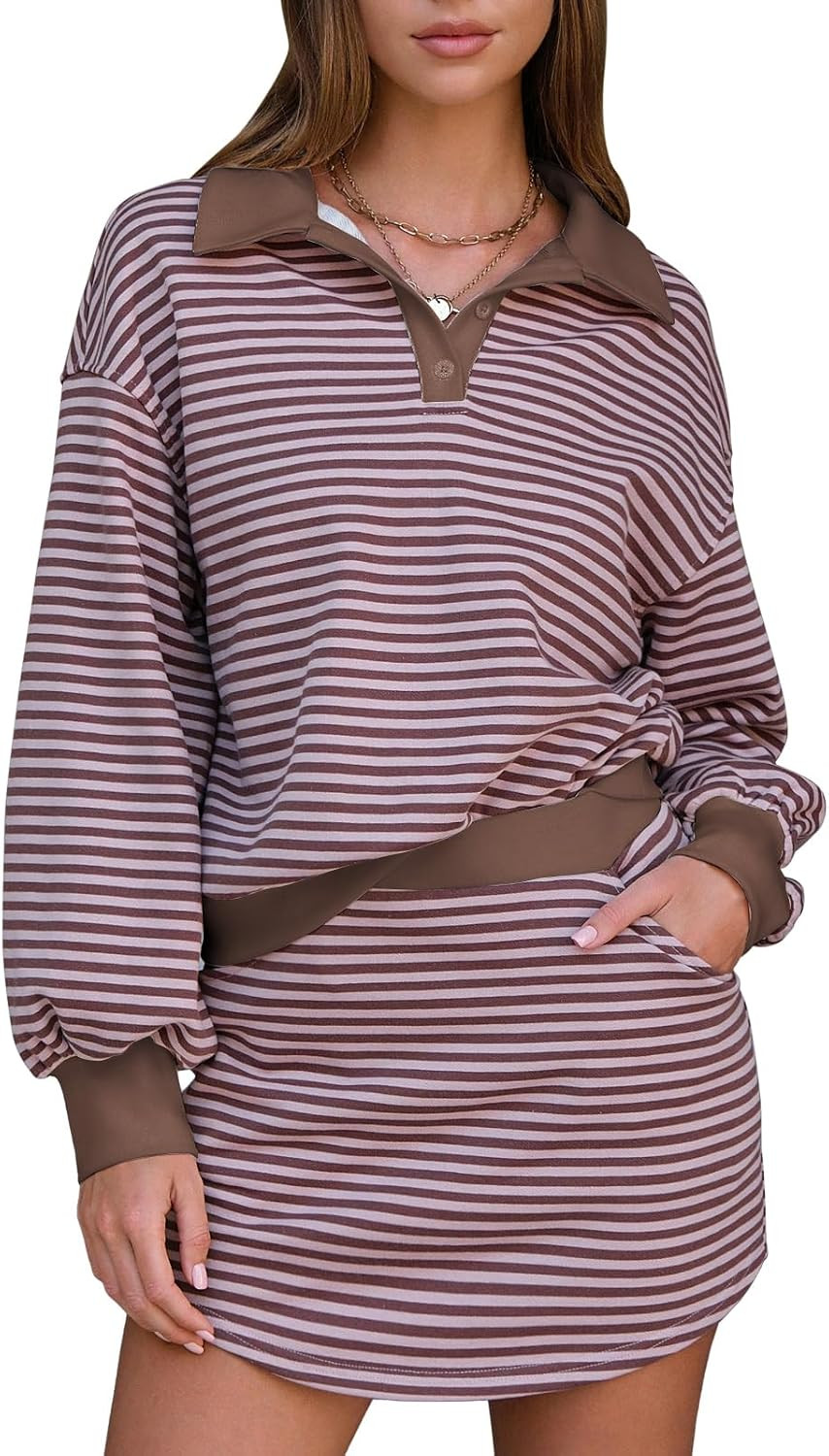 EXLURA Womens Two Piece Set Cotton Sweatshirt Matching Skort Tracksuit Set | Amazon (US)