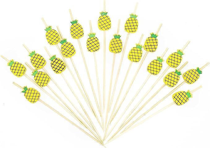 PuTwo Cocktail Picks Handmade Bamboo Toothpicks 100pcs 4.7" in Yellow Pineapples | Amazon (US)