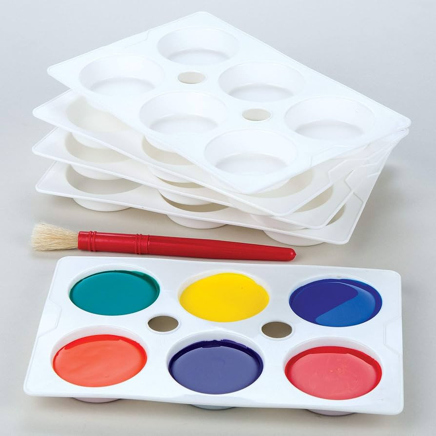 Baker Ross EK7323 6 -Well Paint Palettes (Pack of 5) Plastic Paint Palettes For Kids Painting, Wh... | Amazon (UK)