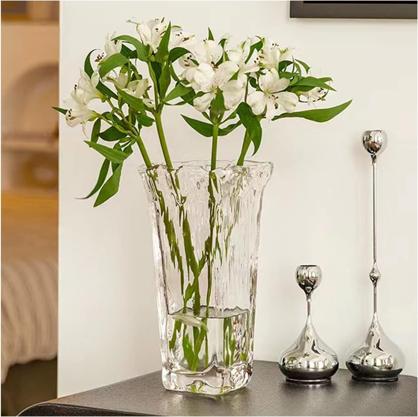 Funsoba Clear Glass Flower Vase Wide Mouth for Home Wedding Heavy Centerpieces Decorative (Clear) | Amazon (US)