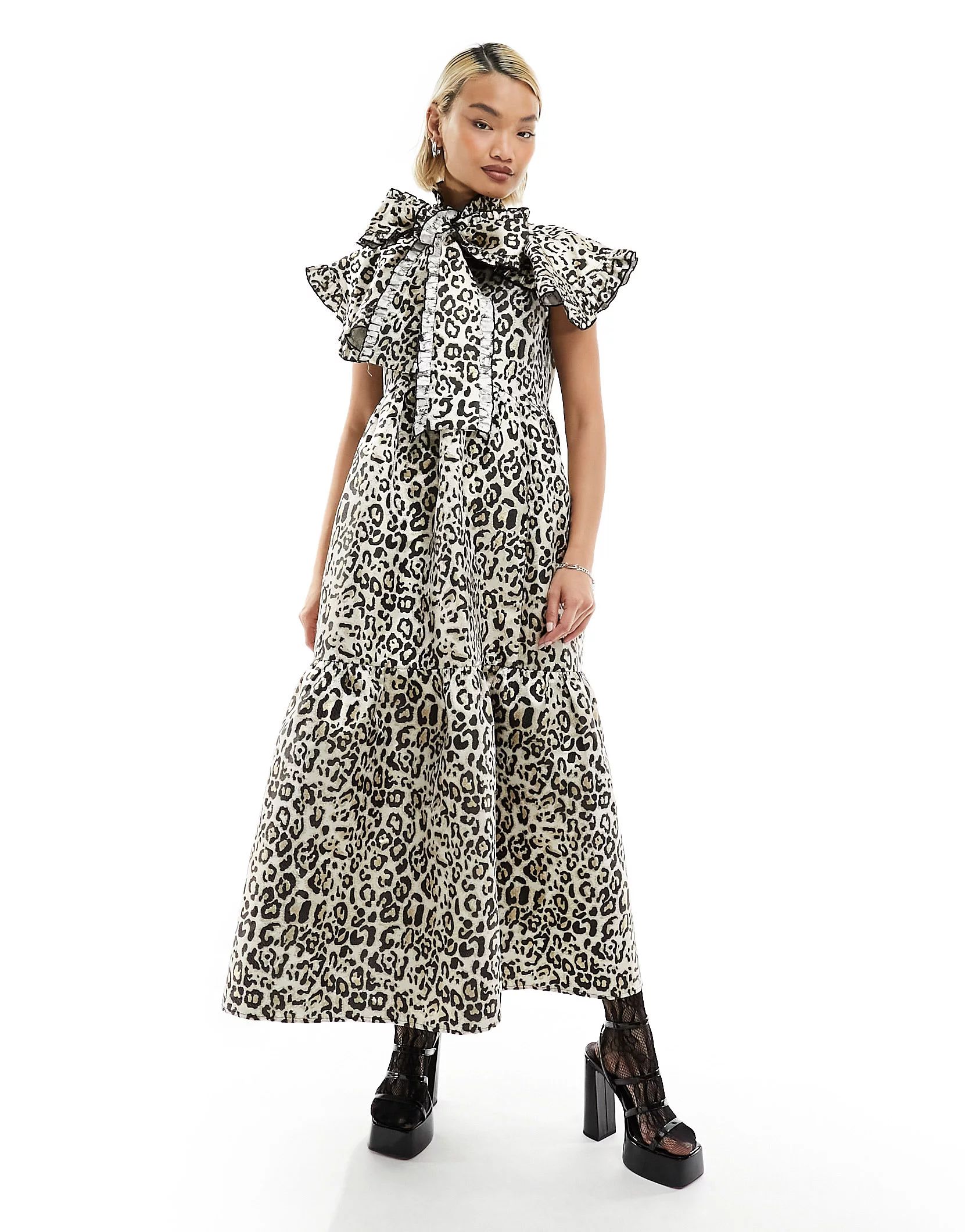 Sister Jane Fame tiered midi dress in metallic leopard print | ASOS (Global)