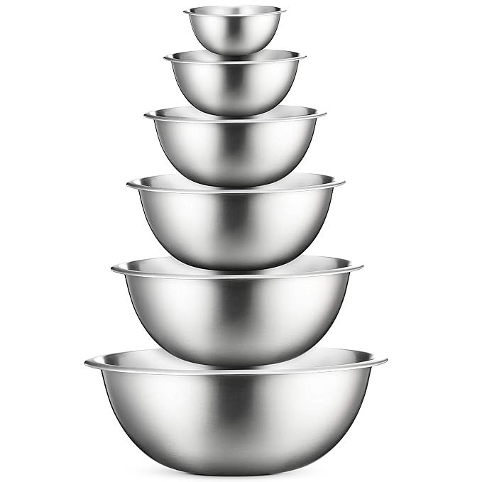 Premium Stainless Steel Mixing Bowls (Set of 6) Brushed Stainless Steel Mixing Bowl Set - Easy To... | Amazon (US)