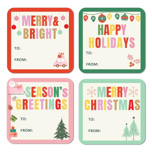 Mobiusea Creation Tags | Colorful Cute Design | 2 Inch | 60 Pcs Gift Labels | Assortment Holiday Designs with Santa, Christmas Tree and Presents | Amazon (US)
