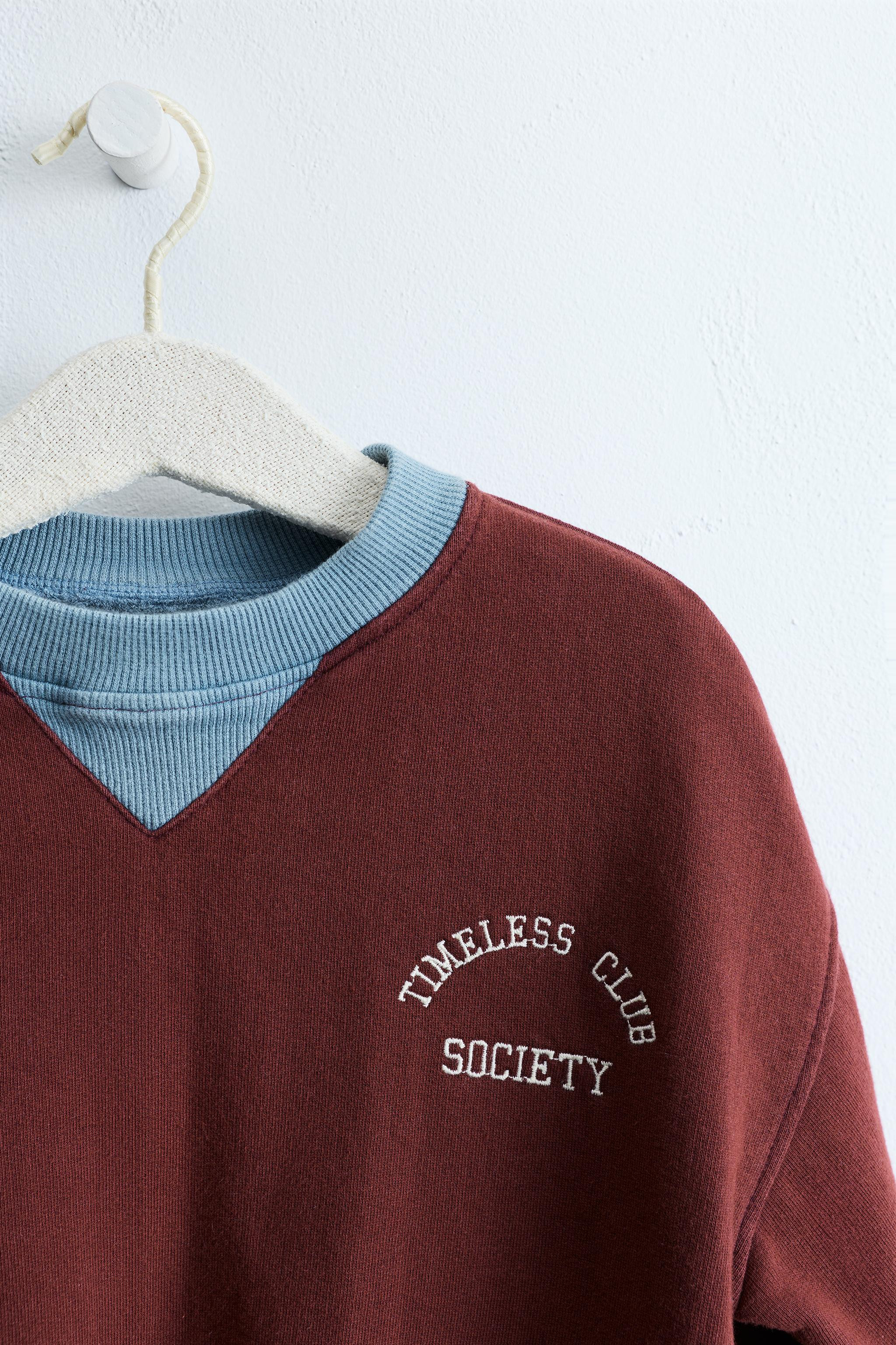 Relaxed fit cotton sweatshirt. Featuring a contrasting collar and embroidered chest text. Availab... | Zara US