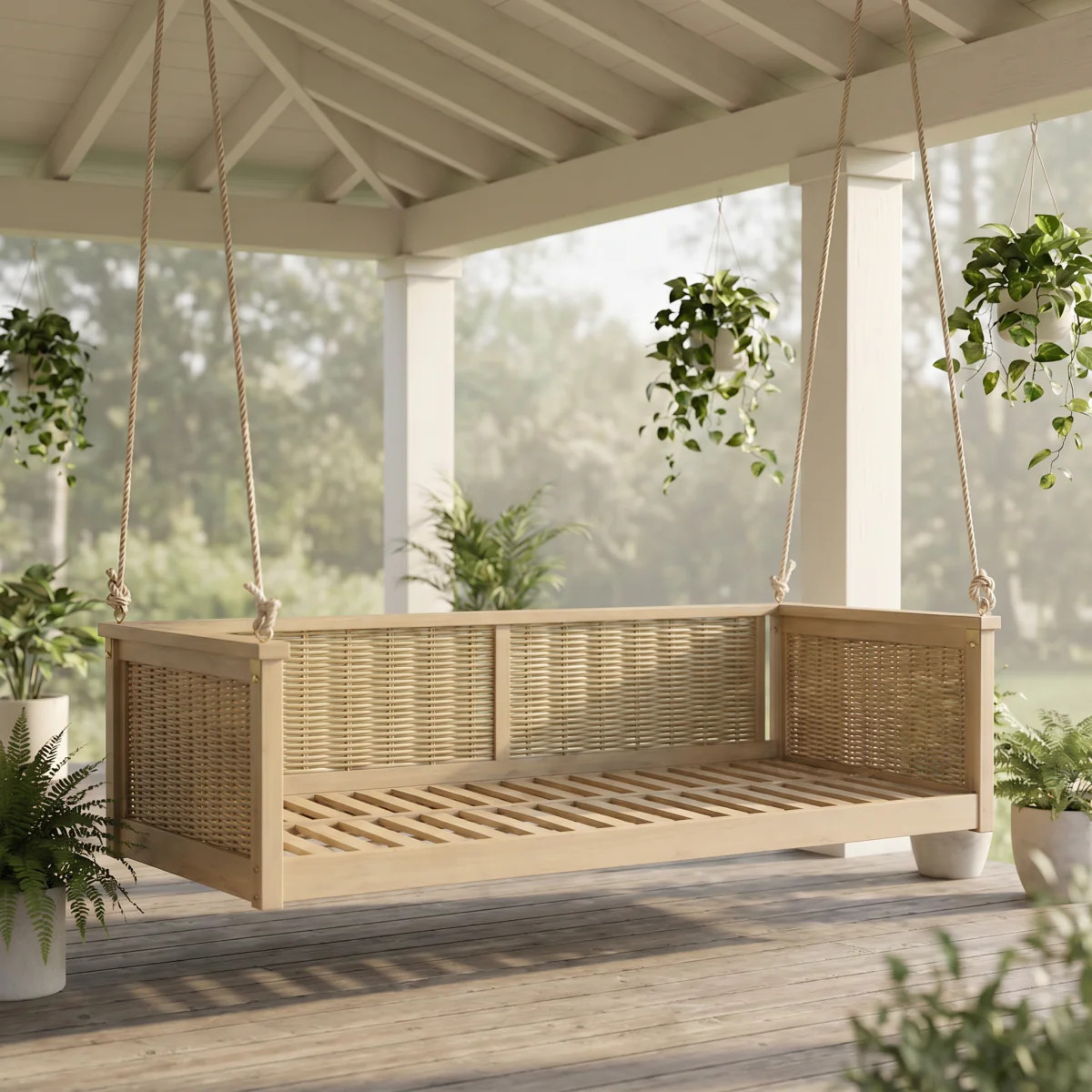 Streamdale Outdoor Classic Solid Wood Twin Swing Bed, Light Teak | Shop Simon