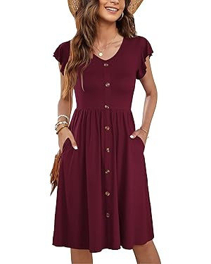 WNEEDU Women Summer Dresses Sleeveless Casual Loose Swing Button Down Midi Dress with Pockets | Amazon (US)