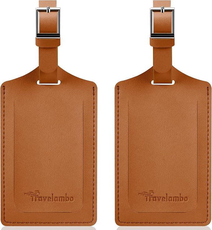 Travelambo Luggage Tags for Suitcases Faux Leather Privacy Protection 2 Pack Bag Tags Travel Acce... | Amazon (US)