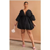 Plus Black Puff Sleeve Puffball Hem Dress | PrettyLittleThing US