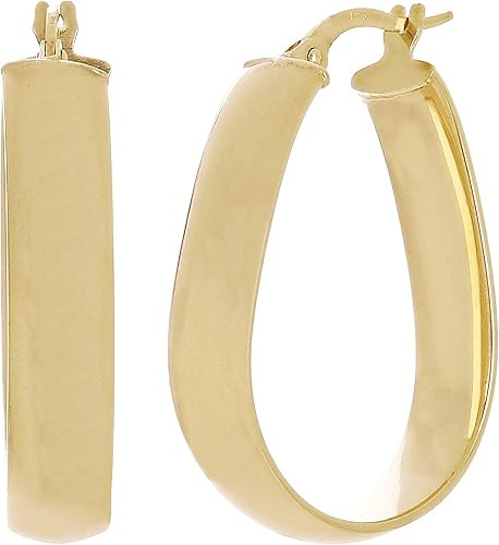Italian 14k Yellow Gold Oblong Oval U-Shaped Hoop Earrings 1.2" 5.9mm 2.9 grams | Amazon (US)