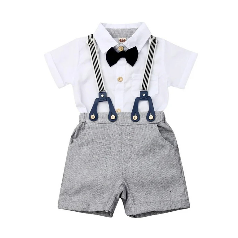 2PCS Kid Baby Boys Short Sleeve Tops Blouse+Bib Shorts Formal Outfit Clothes | Walmart (US)