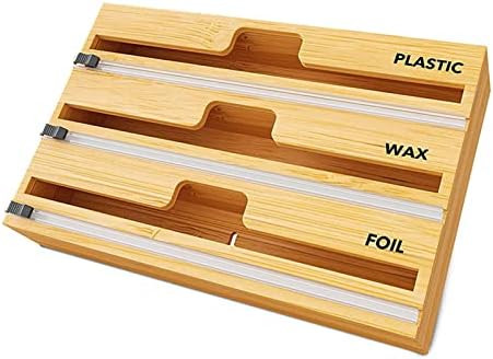 KYHSOM Bamboo Wood Plastic Wrap Dispenser with Slide Cutter, Aluminum foil Parchment Paper Cling ... | Amazon (US)