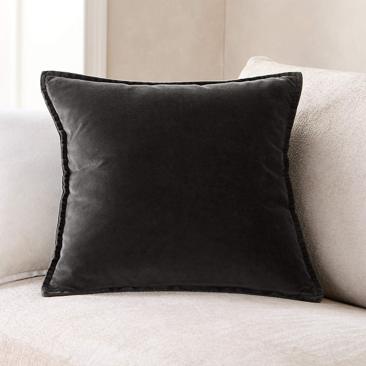 Relaxed Washed Organic Cotton Velvet 20"x20" Ink Black Throw Pillow Cover + Reviews | Crate & Bar... | Crate & Barrel