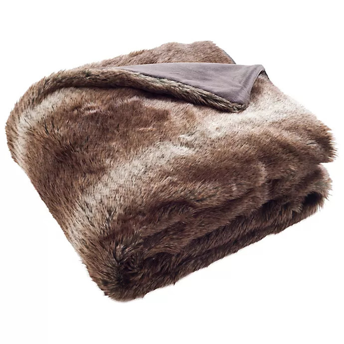 Faux Luxe Brick Fur Throw Blanket in Chocolate | Bed Bath & Beyond