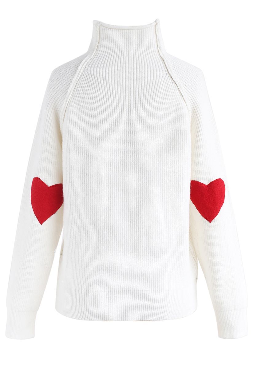 Heart and Soul Patched Knit Sweater in White | Chicwish