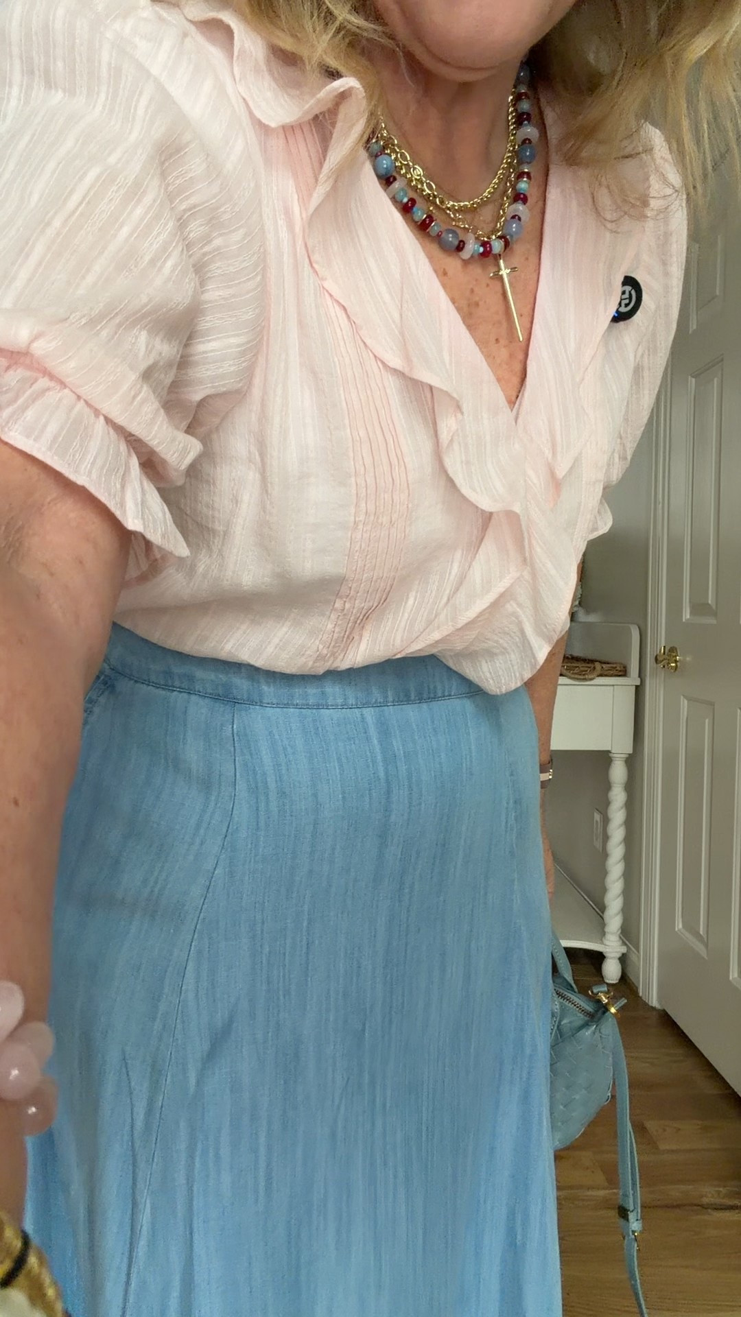 A few favorite pink styles 
Blouse size medium 
Jeans medium petite 
Quince cashmere burgandy size large 
Pale pink blouse medium 
Chambray skirt 8
Pink pants 6 reg 
Quince merino wool jacket medium 
Striped blouse medium 
Navy blazer 10 petite 
Pink cardigan medium 
Brown gingham blouse medium 
Ecru Jeans 29 petite 
Faux suede blazer medium petite size down if petite not avail 
Striped tee is fitted size medium 
Spanx barrel Jean medium petite 
Pink sneakers tts with socks 
Allie & Bess warehouse sale starts Wednesday 28th at 8 CST shop then! 

#LTKSaleAlert #LTKValentine #LTKOver40