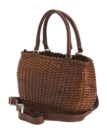 Made In Italy Leather Woven Basket Satchel | Marshalls