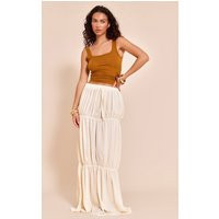 Cream Chiffon Tiered Bubble Maxi Skirt | PrettyLittleThing US