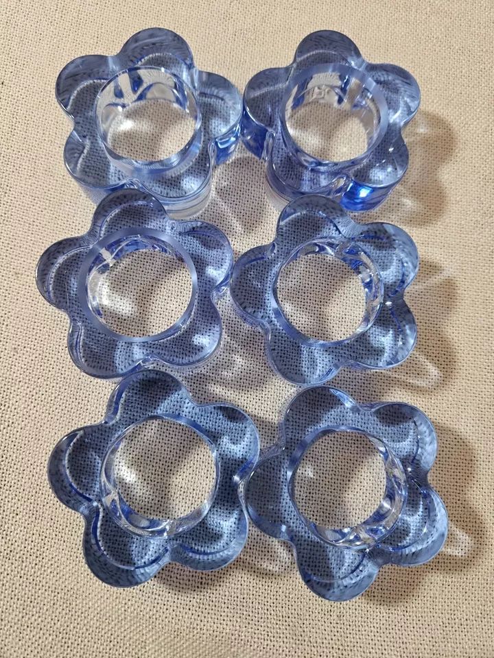 Vtg Sunscape Set 6 Blue Lucite Acrylic Daisy Flower Shaped Napkin Ring Holders   | eBay | eBay US