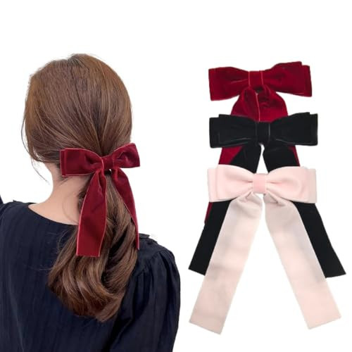 3Pcs Black Red Pink Velvet Hair Bow Hair Ties Bows For Women Clip Velvet Hair Ribbon Headband With Bow Silk Hair Bow Cute Bridal Bow Toddler Girl Hair Clips Baby Teen Girl Hair Styling Accessories | Amazon (US)