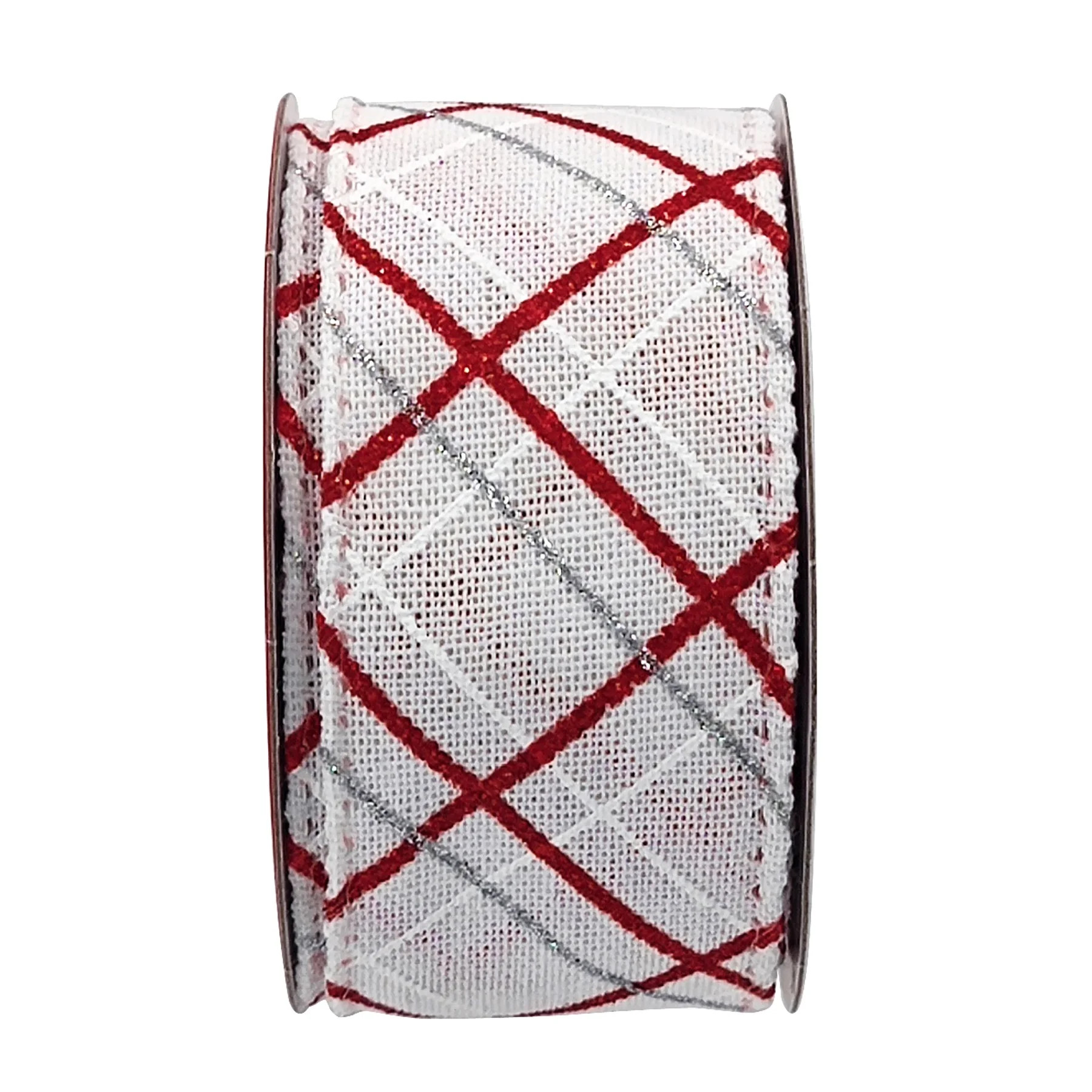 Red, White, and Silver Plaid Wired Christmas Ribbon, 1.5" x 15', by Holiday Time | Walmart (US)