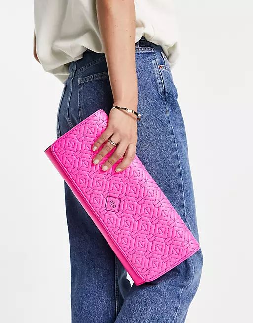River Island quilted flat front clutch bag in bright pink | ASOS (Global)