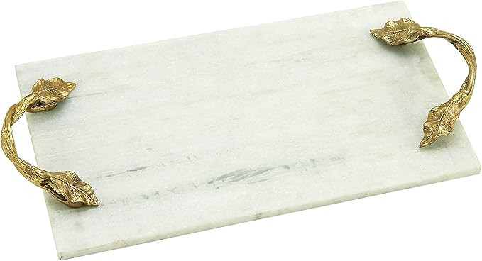 Deco 79 49639 Large Rectangular White Marble Serving Tray w/ Gold Leaf Metal Handles, Vintage Dec... | Amazon (US)
