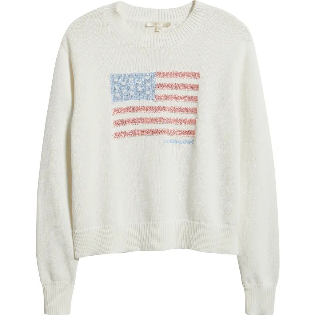 LoveShackFancy Sequin Flag Cotton Sweater in Pop Rocket at Nordstrom, Size Large | Nordstrom