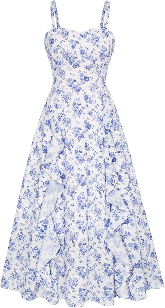 Belle Poque Sun Dresses for Women 2024 Boho Midi Dresses Casual Spaghetti Ruffle Dress Wedding Gu... | Amazon (US)