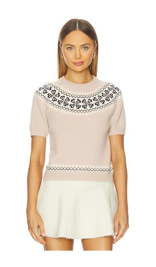 FRAME The Short Sleeve Cashmere Fairisle in Blush. - size S | Revolve Clothing (Global)