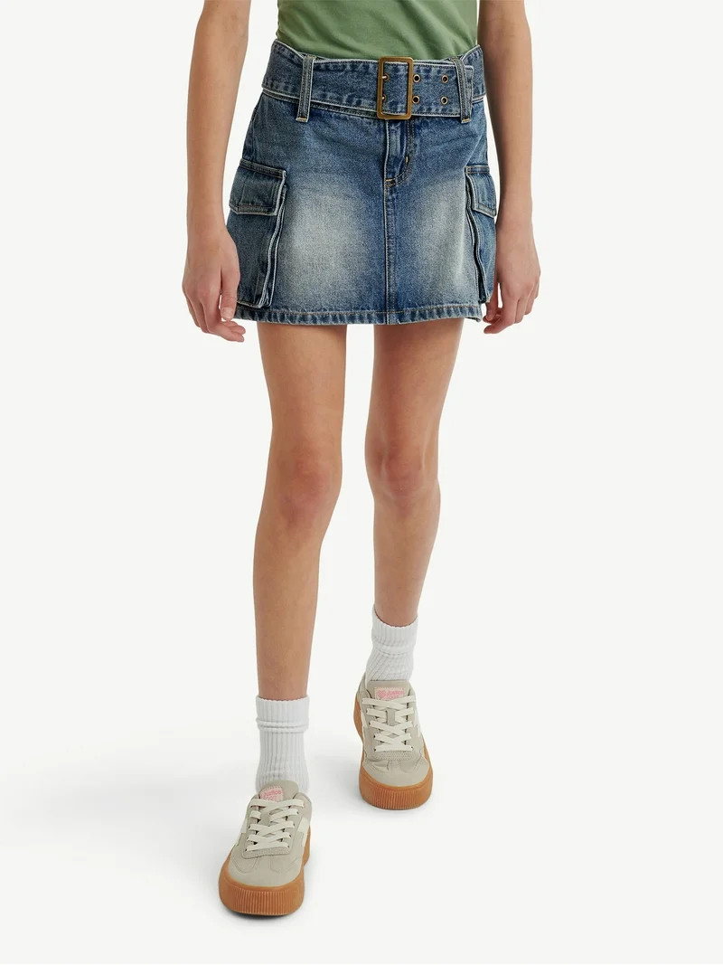Justice Girls Denim Cargo Skirt with Belt, Sizes 6-18, Slim & Plus | Walmart (US)