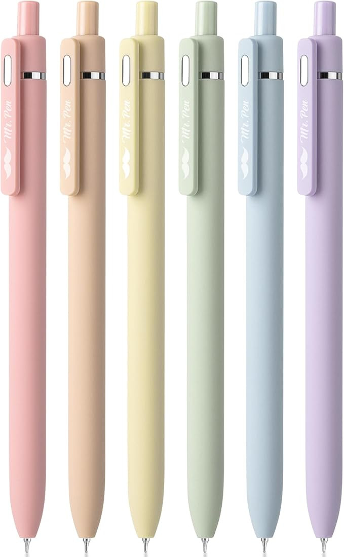 Mr. Pen- Retractable Gel Pens for Journaling, 6 Pack, 0.5 mm Black Ink, Pastel Barrels, Smooth Wr... | Amazon (US)