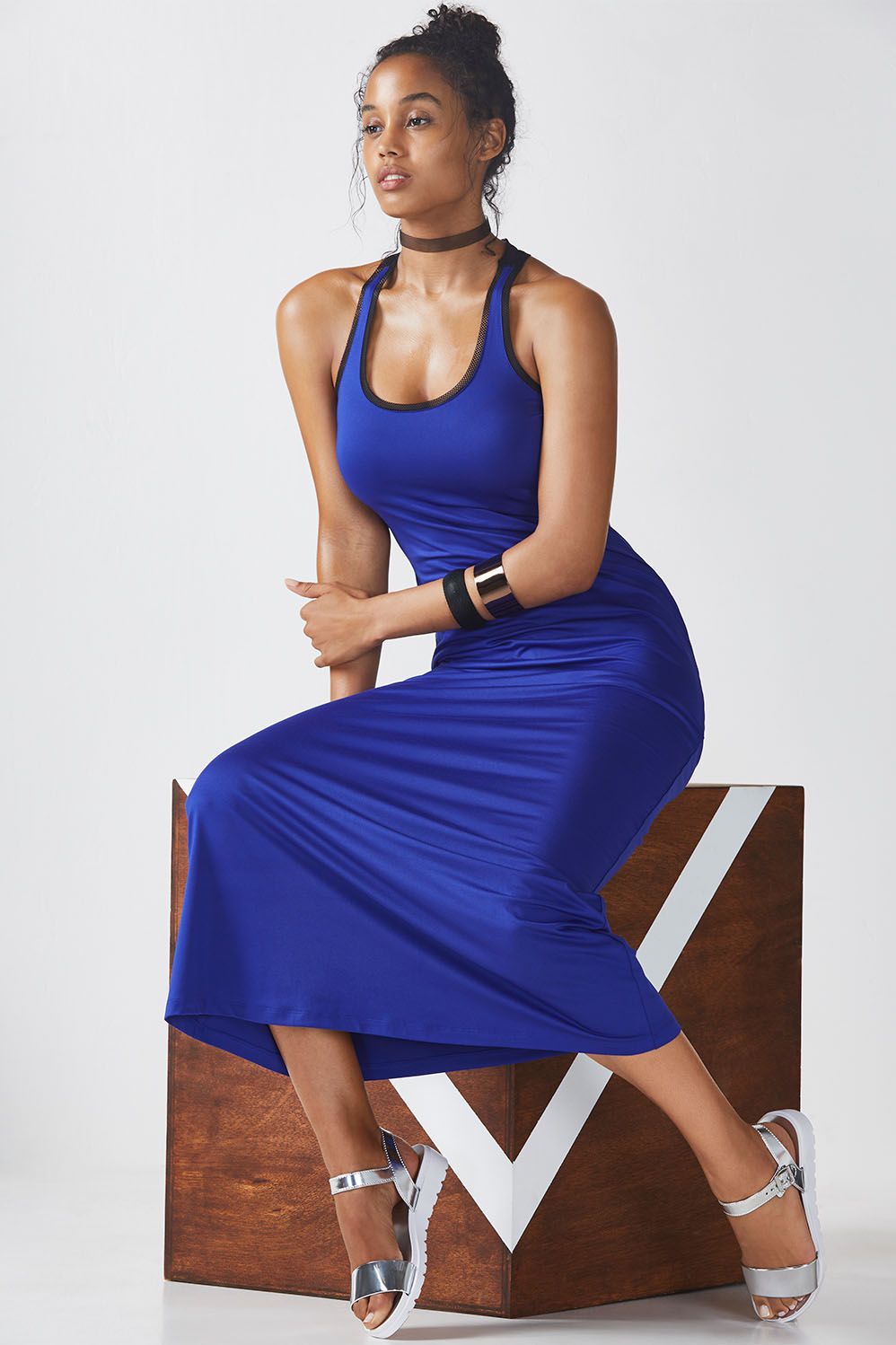 Fabletics Mosa Maxi Dress Womens Iris/Black Size XS | Fabletics