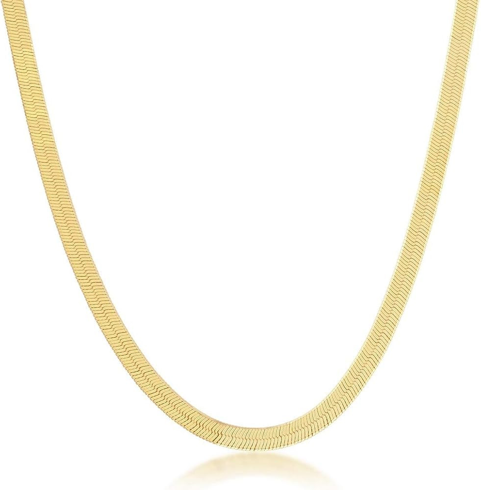Herringbone Chain Necklace 14k Gold Plated Silver | 3, 4.2, or 5mm, 16, 18, and 20 Inch length | ... | Amazon (US)