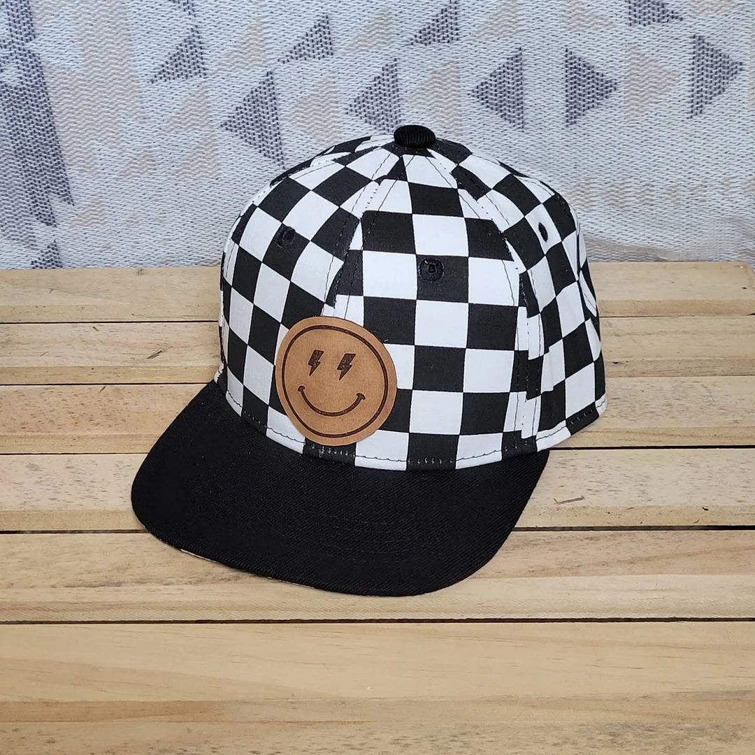 Kids Checkered Lightening Bolt Smiley Snapback | Etsy (US)